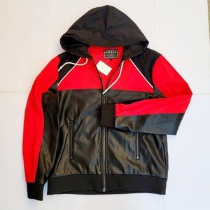GUESS Men's Faux Leather Hooded Jacket sz M